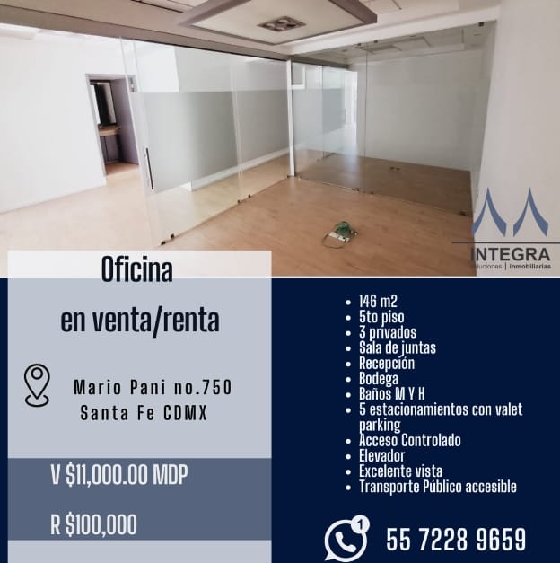 Oficina corporativa en Venta o Renta en Santa Fe